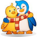 Penguin and duckling cuddeling